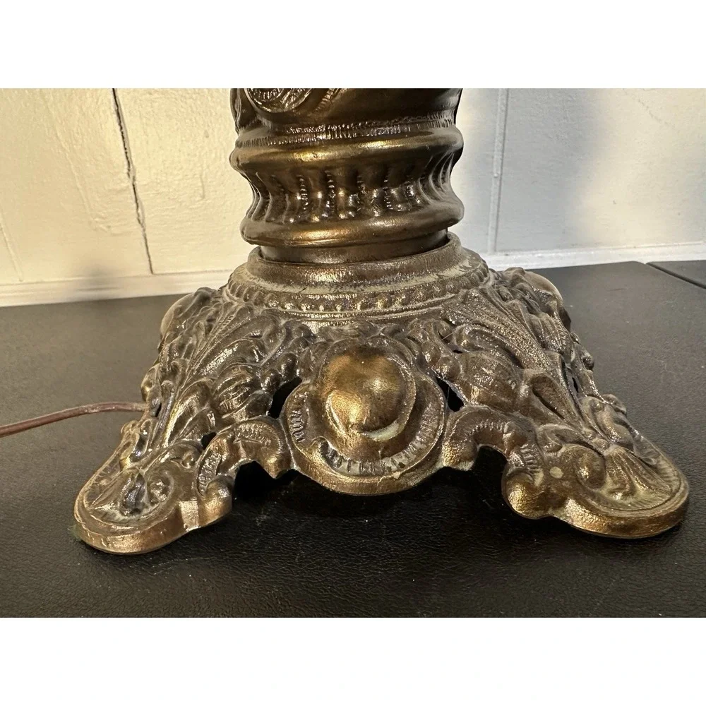 VTG Cast Metal Cherub Table Lamp Art Deco Style Wescal Hardware Fringe Shade 28